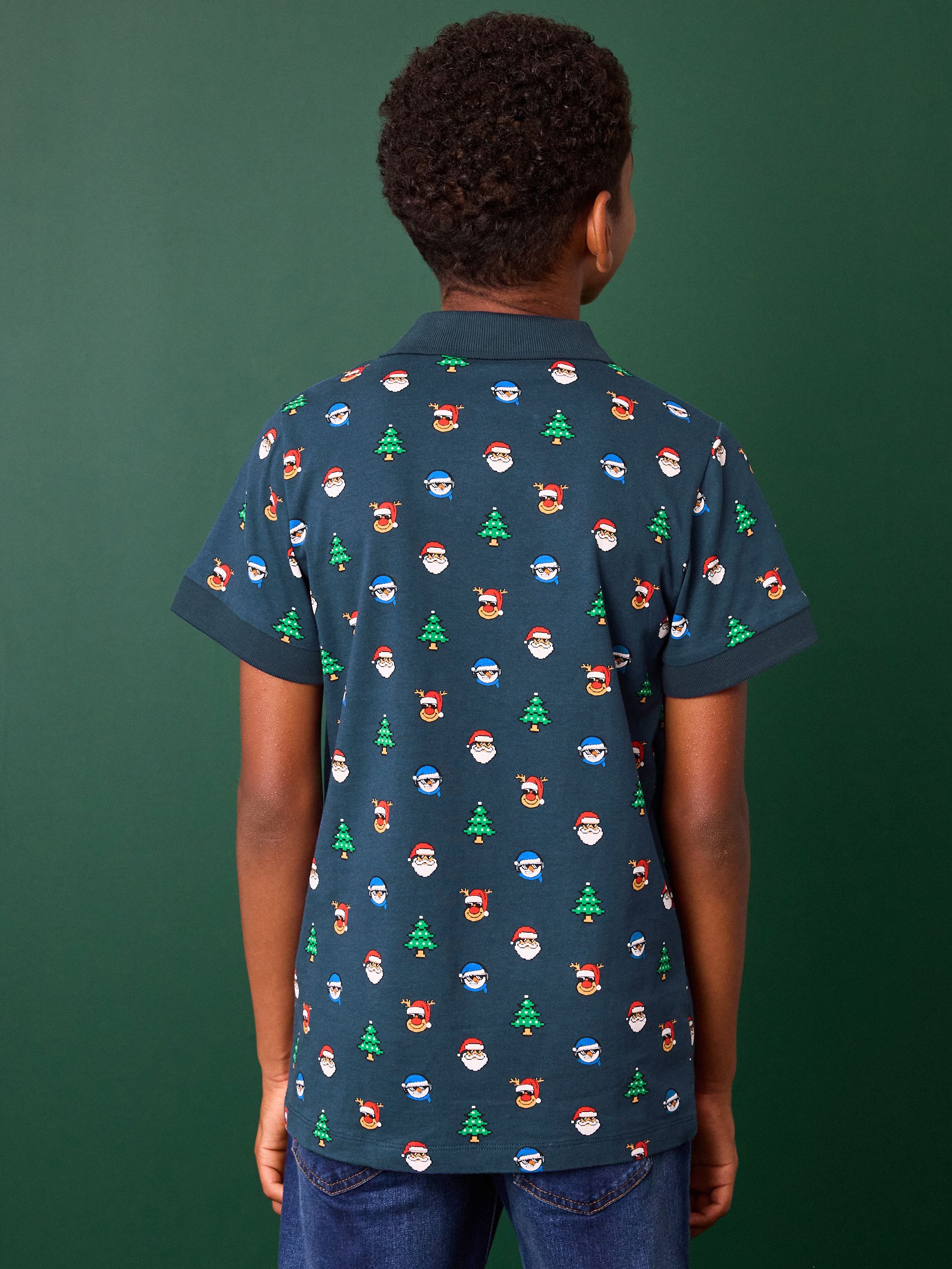 Donkerblauw - Kerstmis poloshirt met korte mouwen van 100% katoen (3-16jaar)