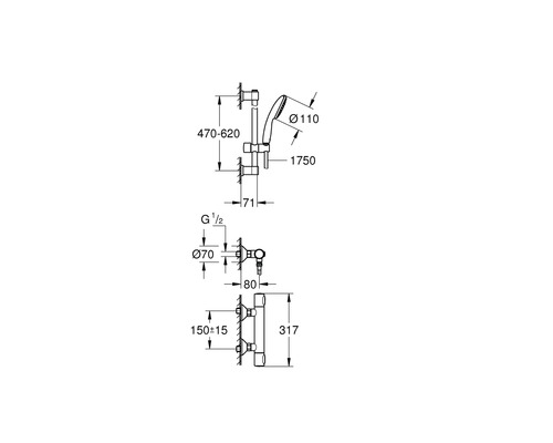 Grohe Quickfix douchemengkraan met thermostaat PRECISION FLOW chroom 34800001
