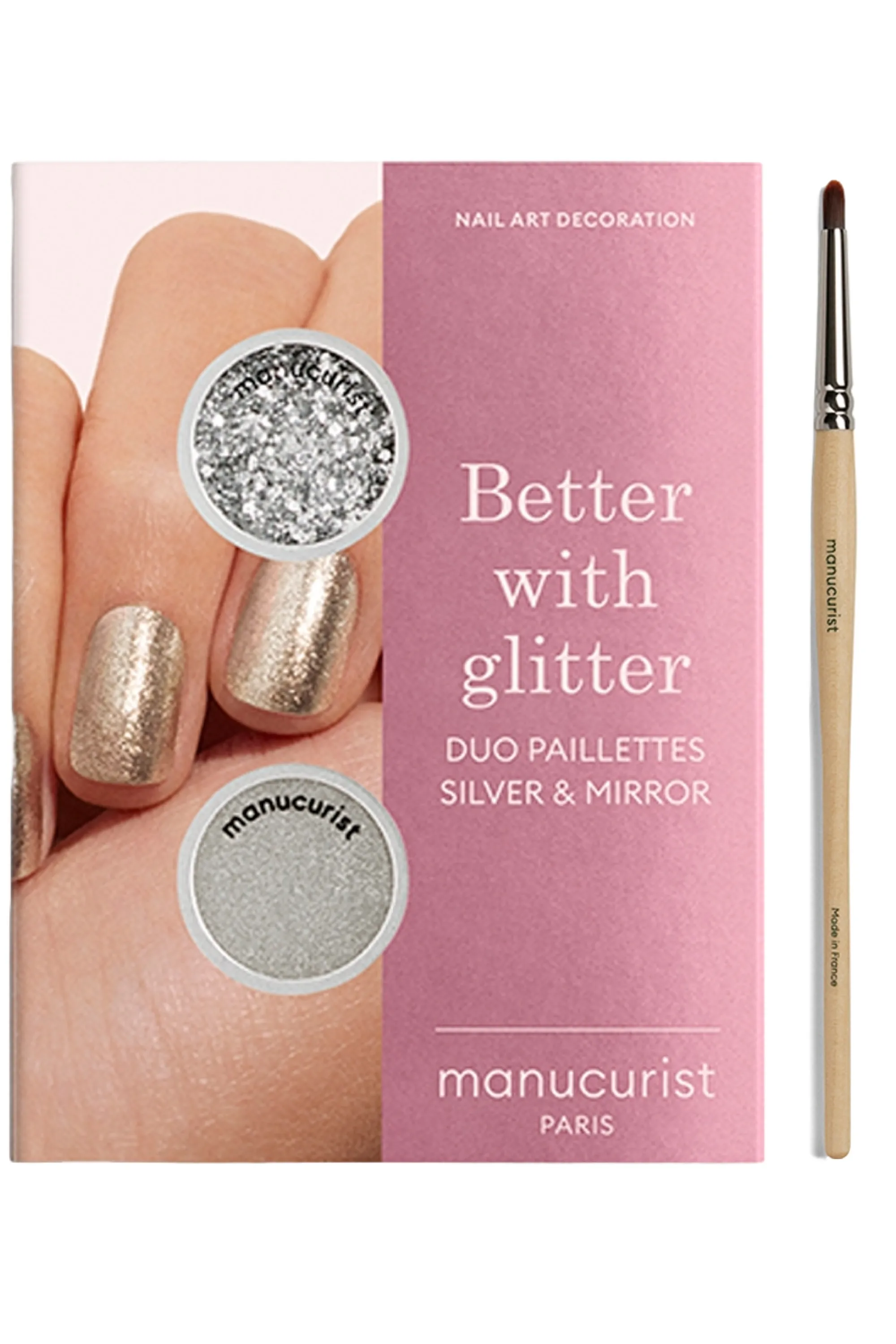 Manucurist Kit duo de poudre à effet et paillettes + son pinceau applicateur paillettes Silver edition