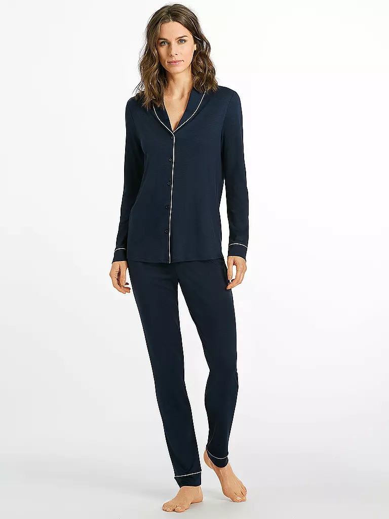 HANRO Pyjama Natural Comfort blau
