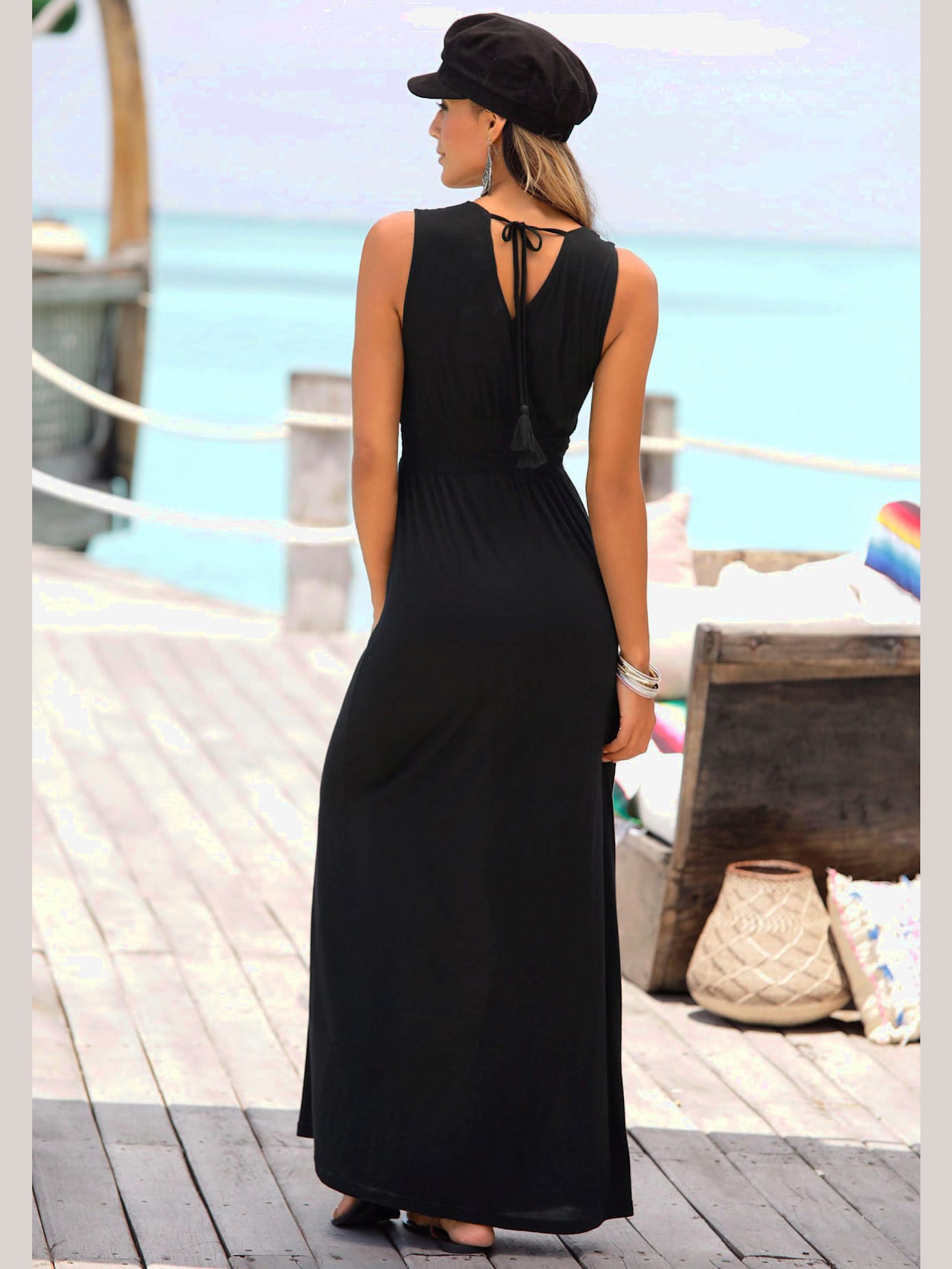 Robe longue imprimé imitation broderie sur le haut