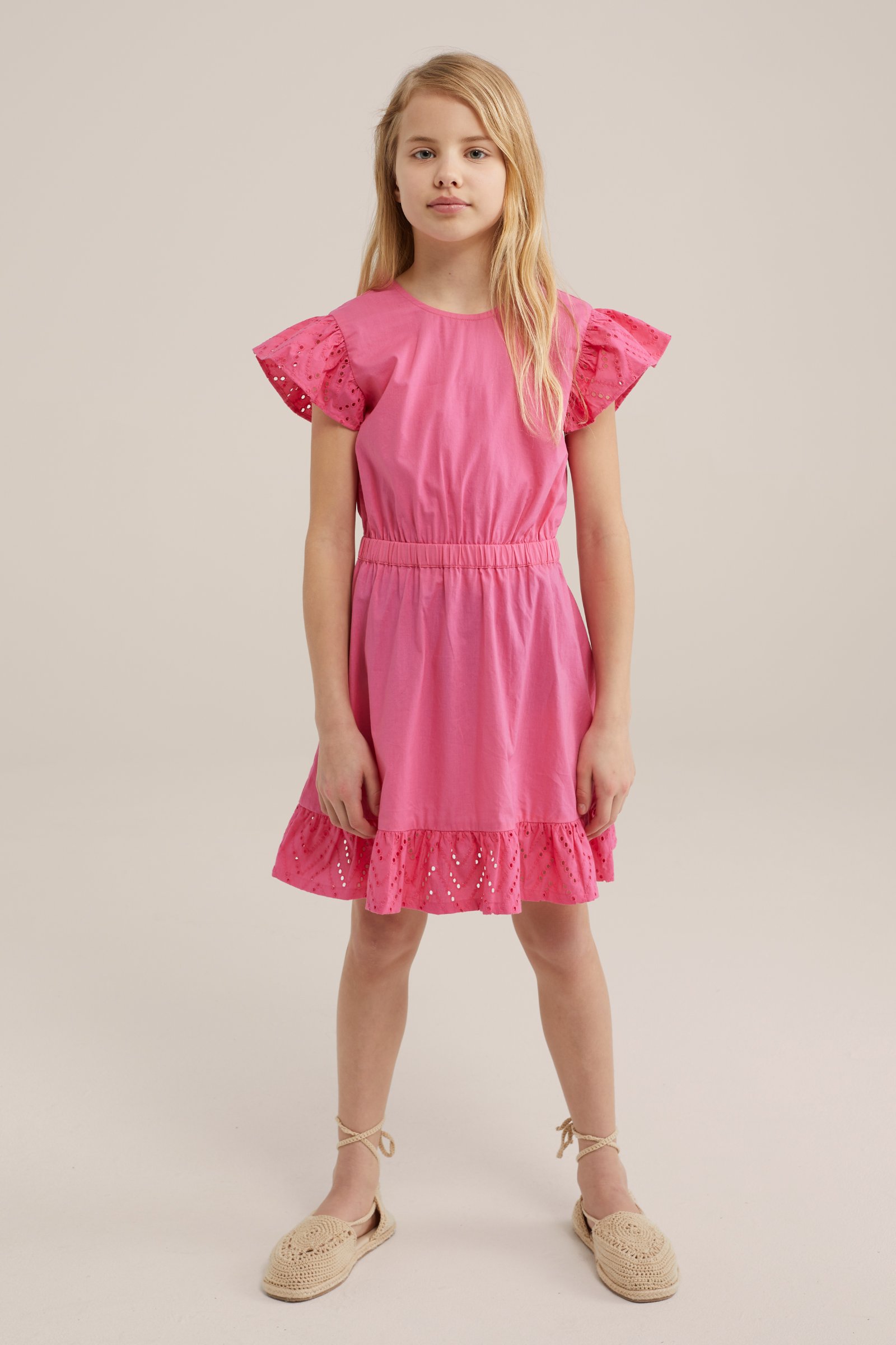 Meisjes jurk met dessin WE Fashion Felroze