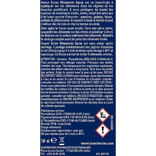 Spray repelente de insetos para roupas, 100ml