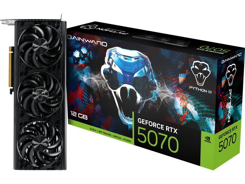 Gainward Grafikkarte GeForce RTX 5070 Python III 12 GB GDDR Gamer-Grafikkarte mit 12 GB GDDR7-Speicher