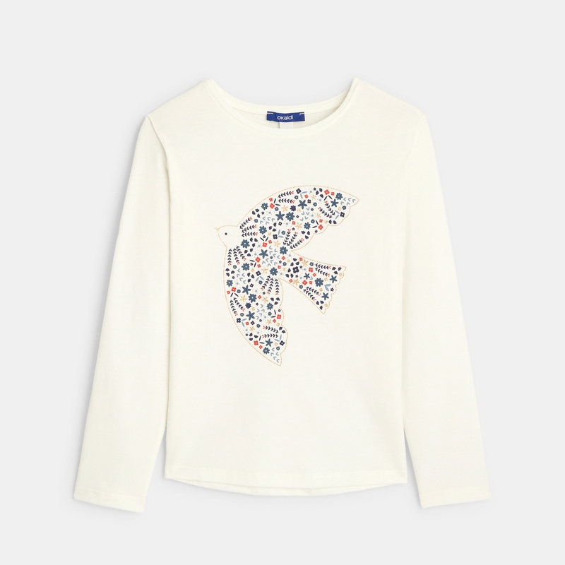 T-shirt manches longues motif colombe blanc fille