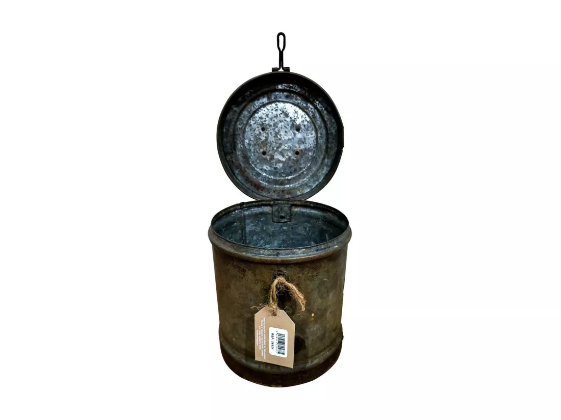 Bidon en metal marron 19x19x24h