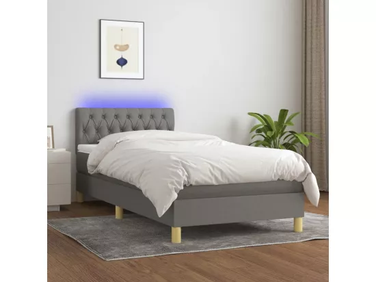 Sommier tapissier avec matelas et LED Gris foncé 90x190cm Tissu