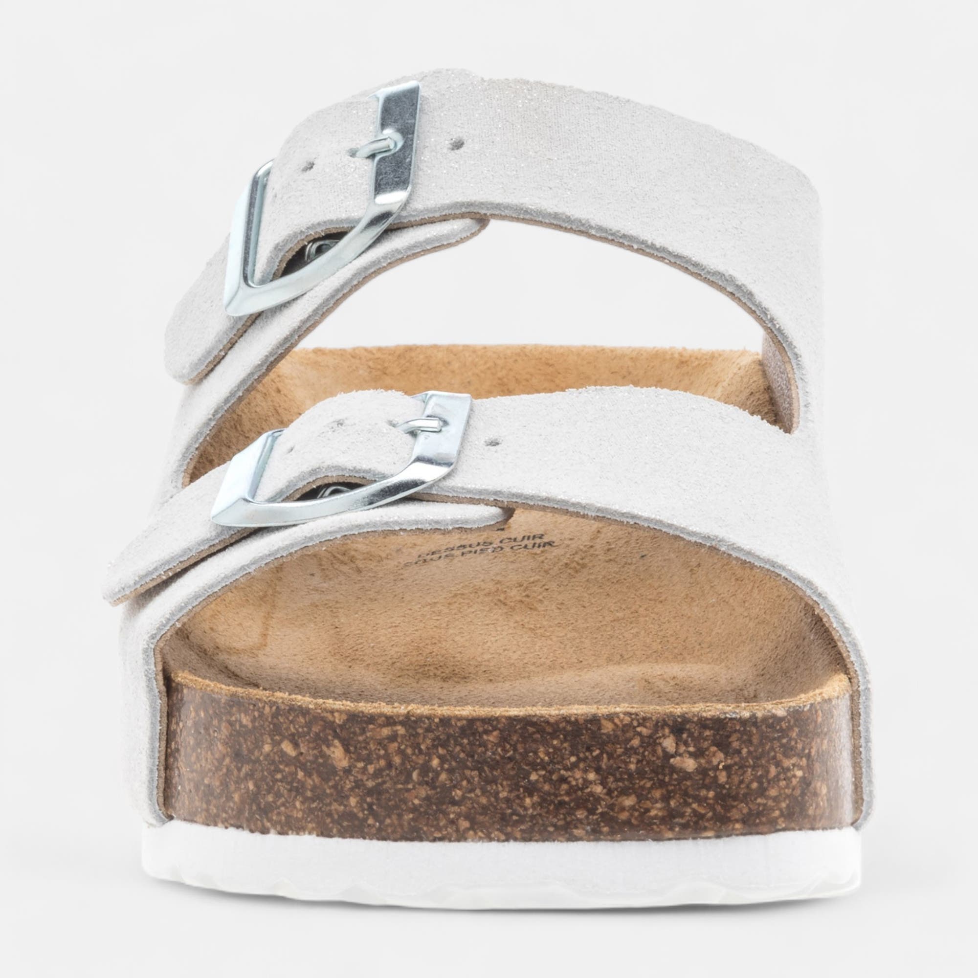 Mules semelle liège Femme en cuir blanc