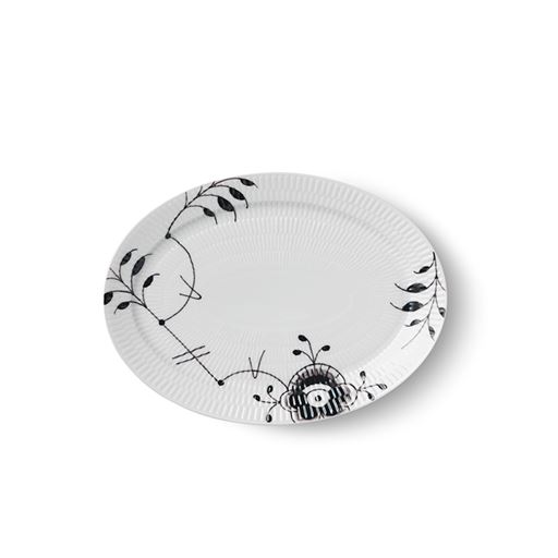 Royal Copenhagen Sort Mega Riflet Oval Tallerken, Hvid, Ø28 cm