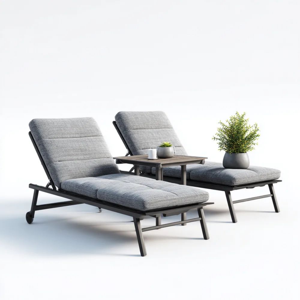 Gartenliegen Set Aluminium Gewebe 200x65x35 cm - Grau - Modernes Desig
