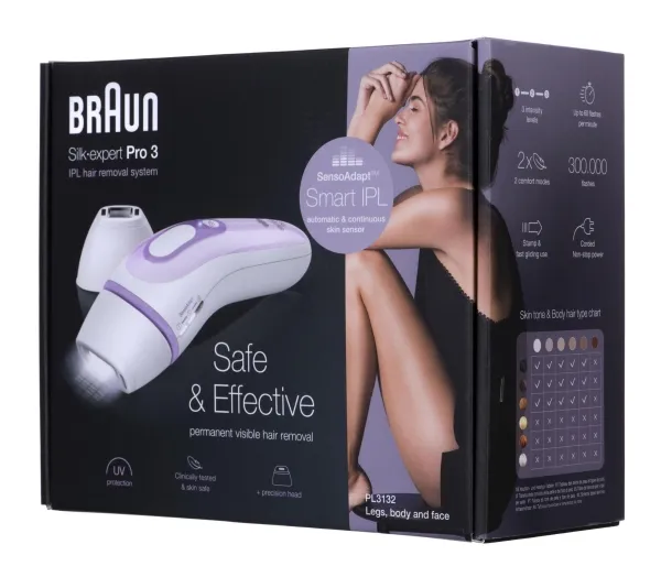 Braun Silk-expert Pro 3 PL3132 - Hårfjerningssystem - hvid/lilla - med Venus Divine barbermaskine