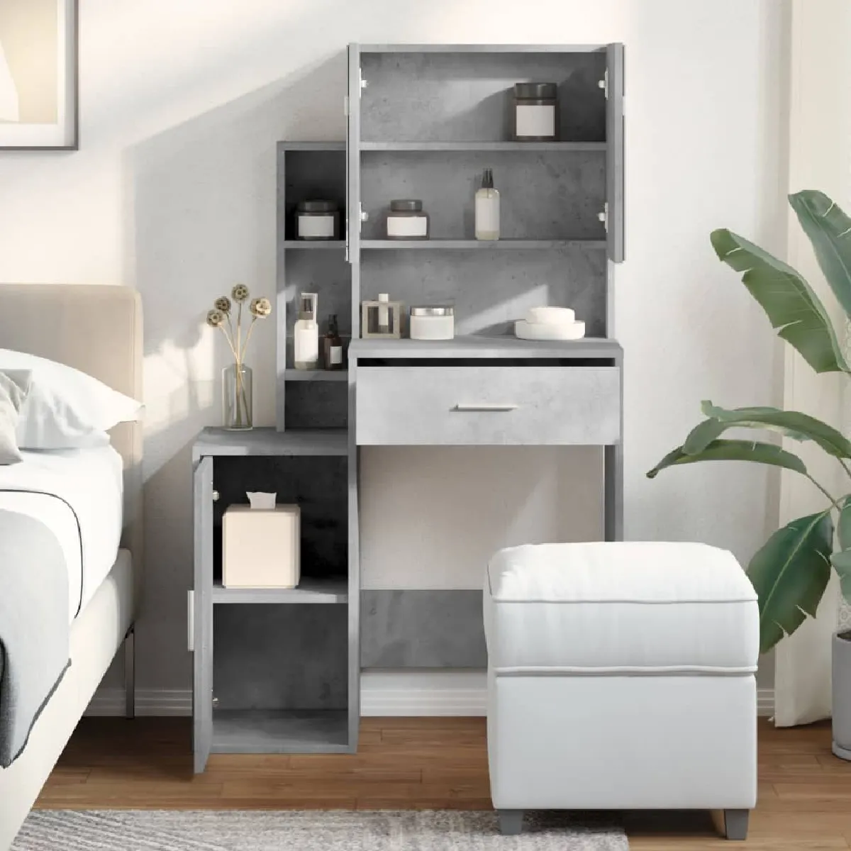 vidaXL Coiffeuse avec Armoire - Gris Béton