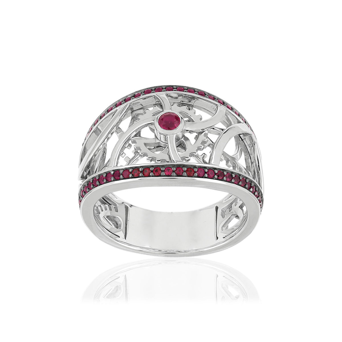 Bague Vesontio or blanc 750, rubis total 50/100e de carat.