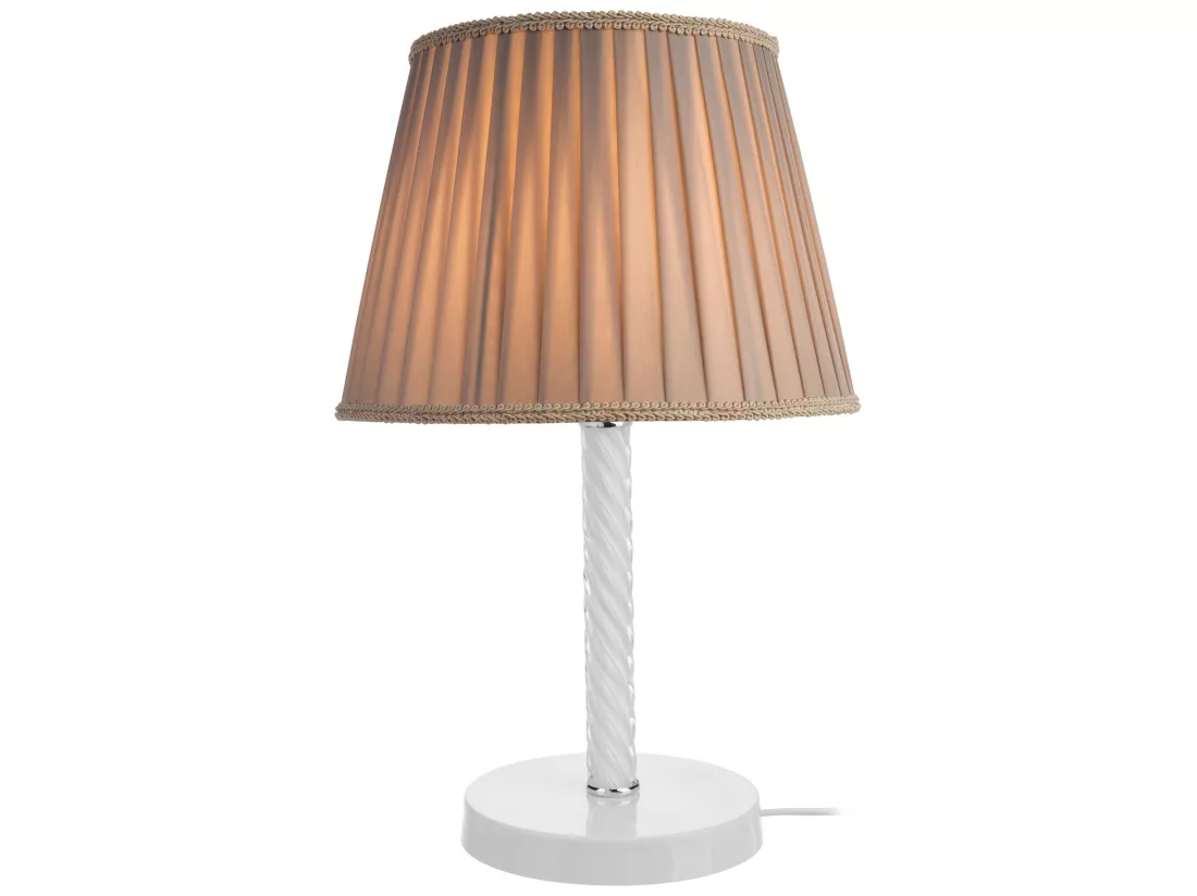 Lampe de bureau Kilbride en métal verre textile 40 cm E27 blanc / sable [lux.pro]
