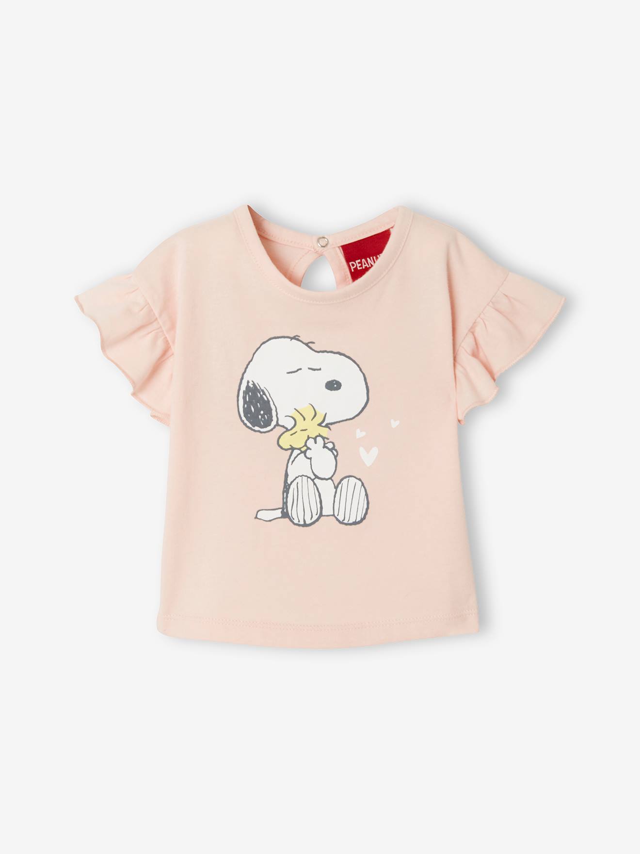 Camiseta Snoopy Peanuts® para bebê, rosa médio, lisa com estampas.