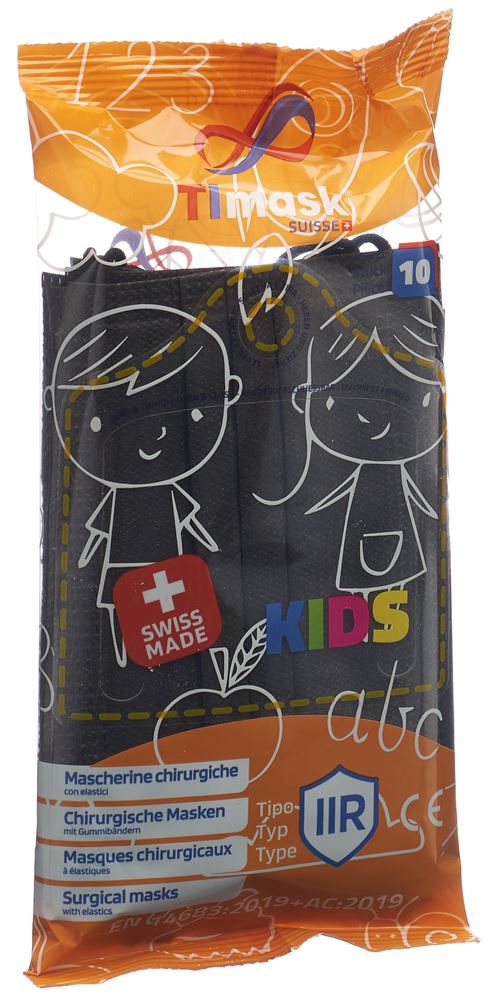 Timask Einweg-Medizinmaske<br>10 Stück, Typ IIR KIDS schwarz