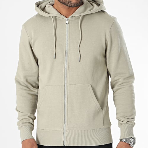Sweat Zippé Capuche Gris Taupe