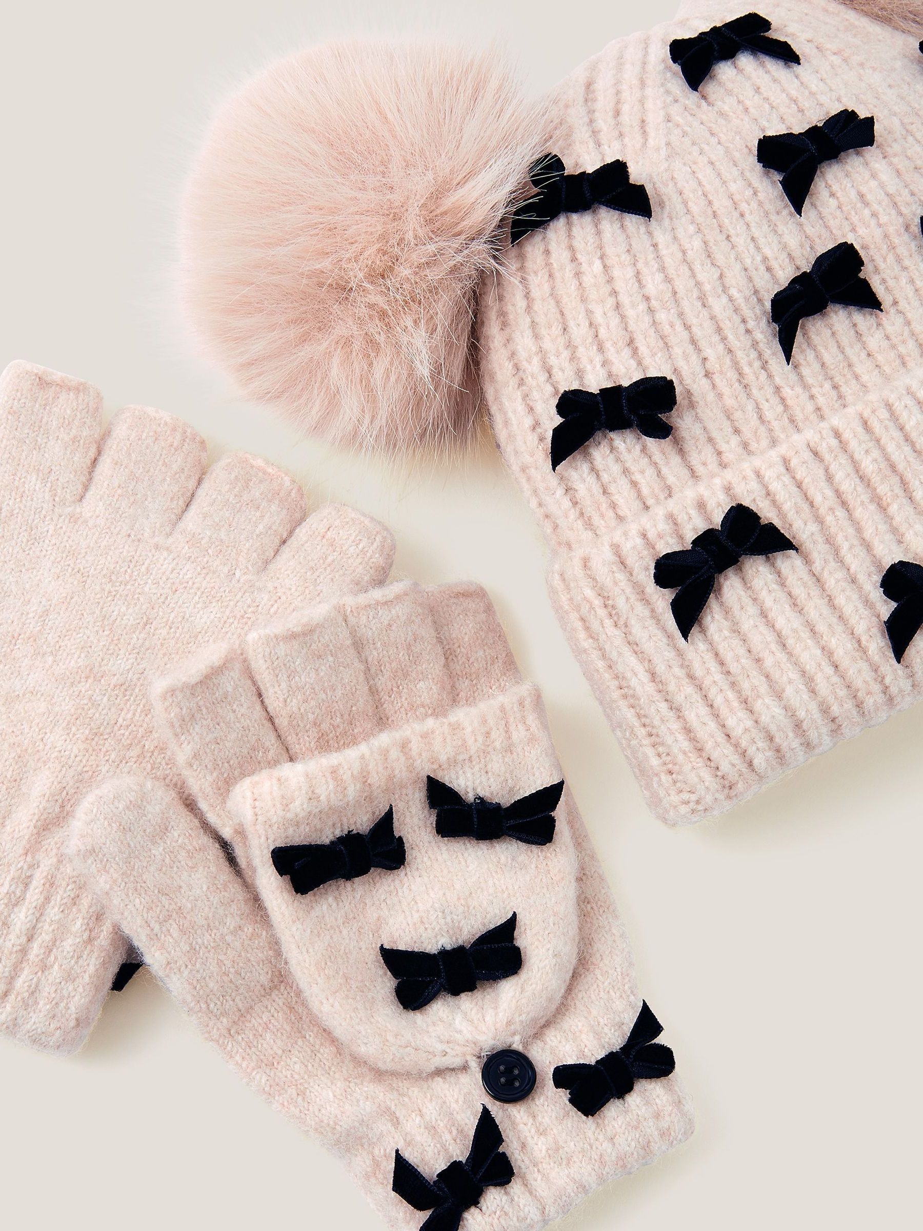 Monsoon Strik Muts met Pompon & Handschoenen Set