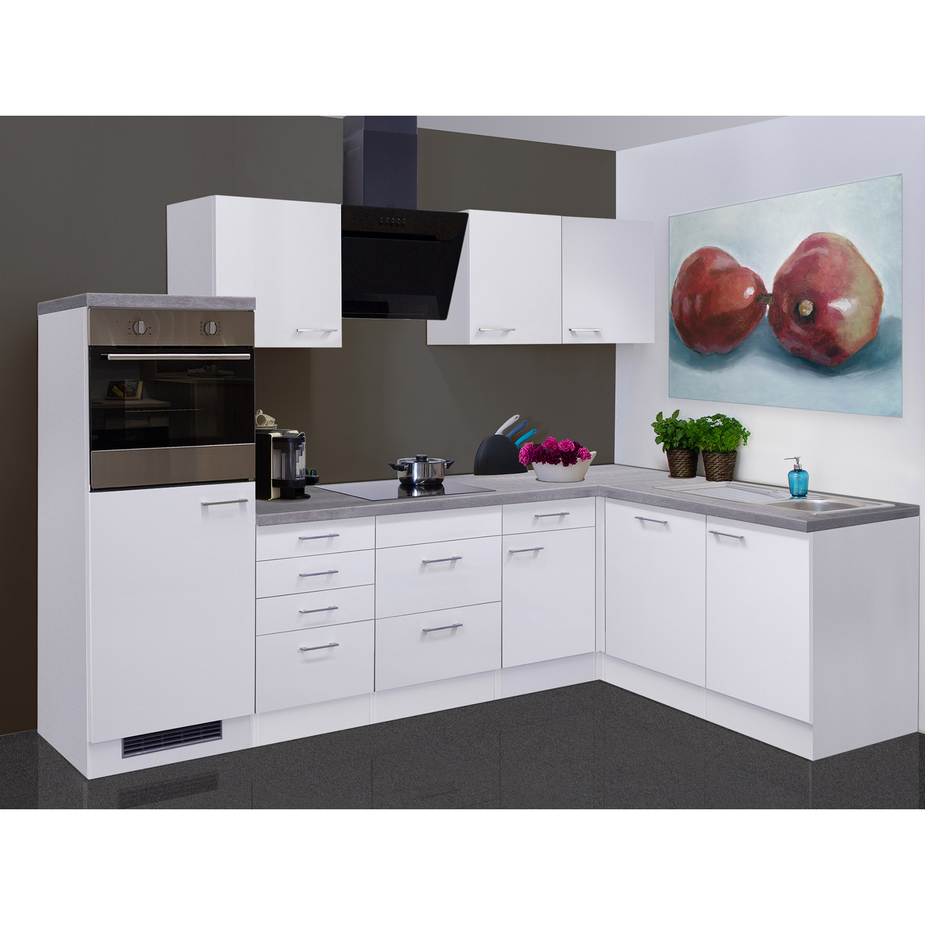 Winkelblock ELEA - weiß - mit E-Geräten - 280x170 cm