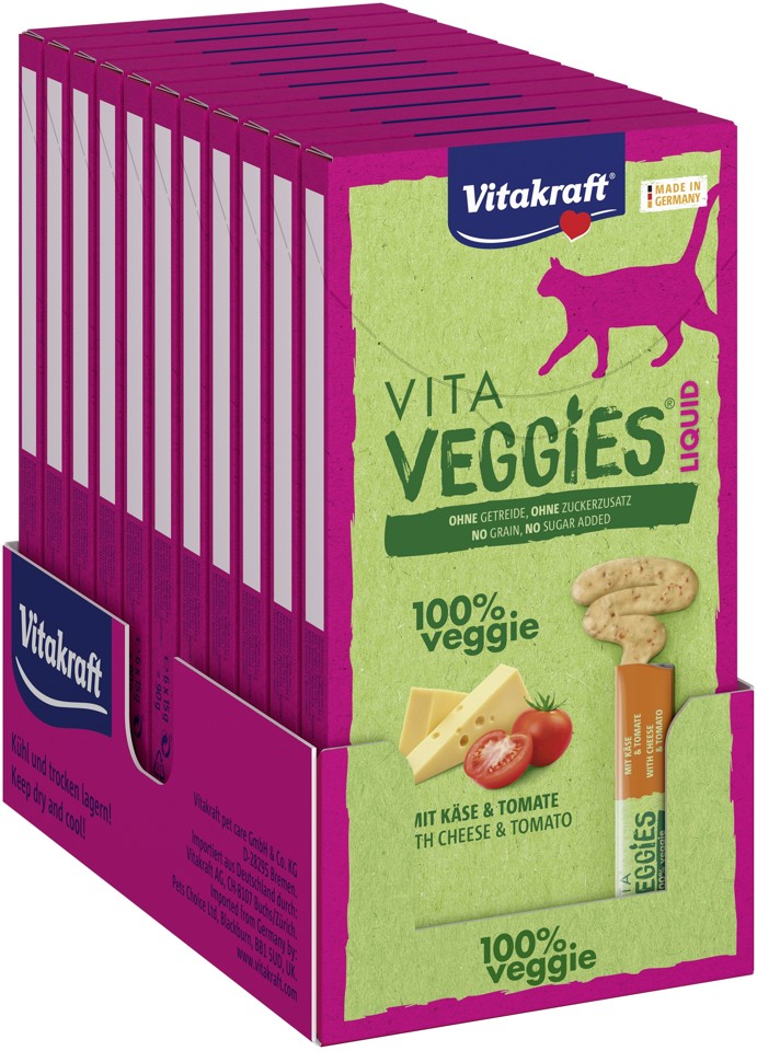 Vitakraft - 11 x Vita Veggies® Liquid snack med ost og tomat, 6 x 15g til kat