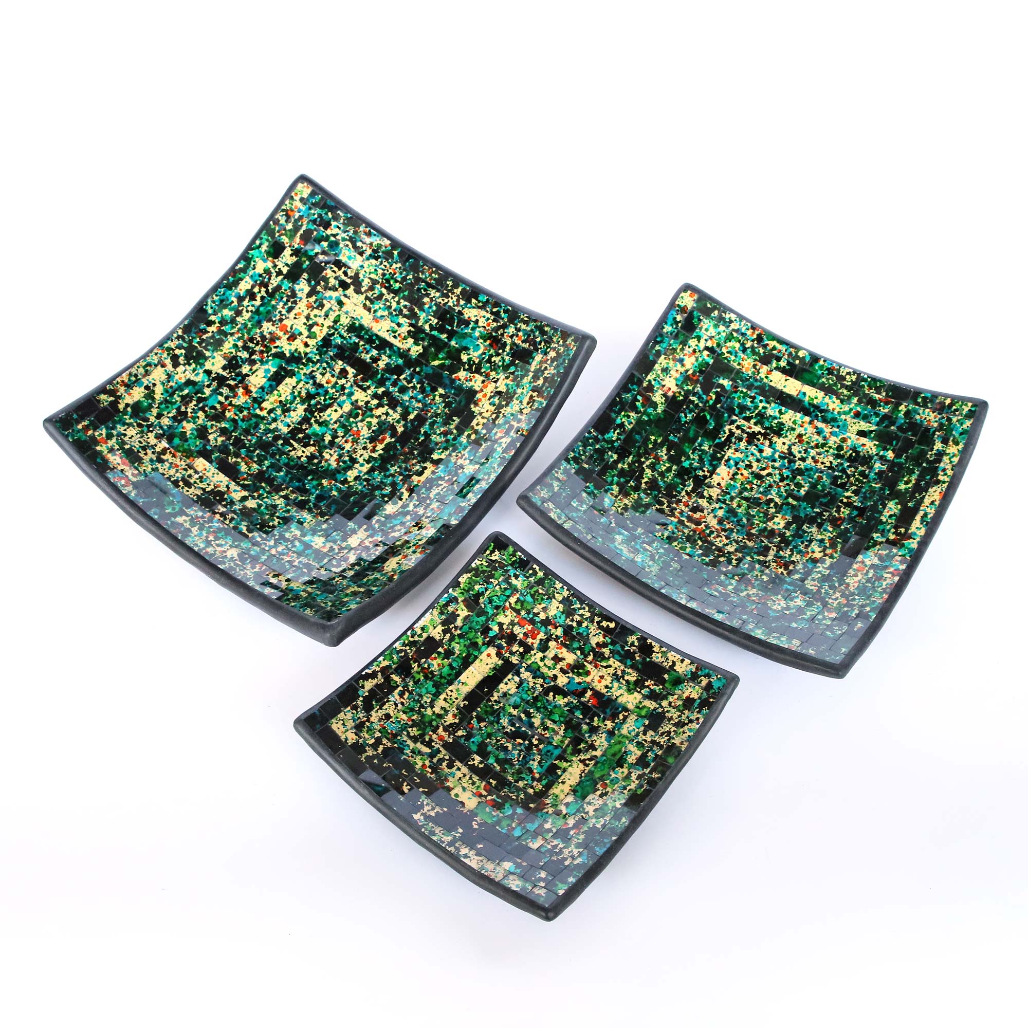 3er-Set Mosaikteller 'Moos', grün von fischer's lagerhaus