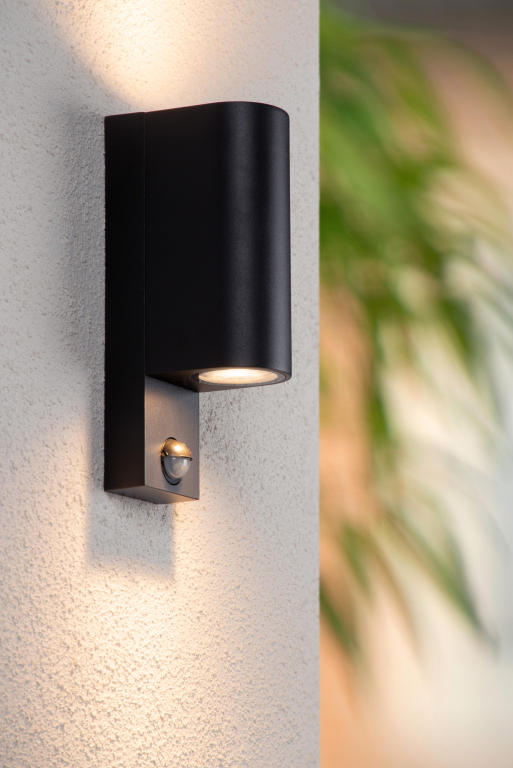 Lucide Zaro 2 wandlamp buiten met sensor IP65 rond zwart