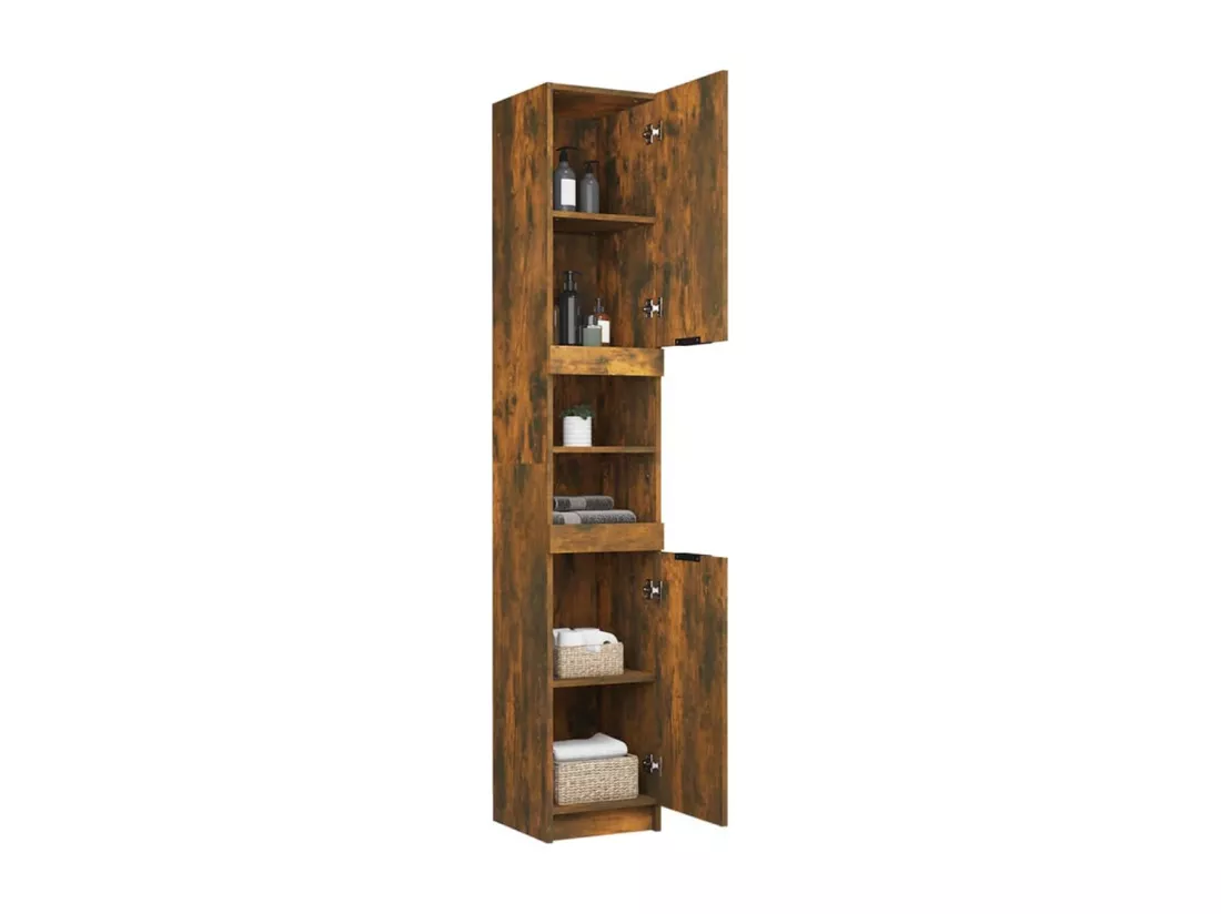 Armoire de bain Chêne fumé 32x34x188,5 cm Bois d'ingénierie