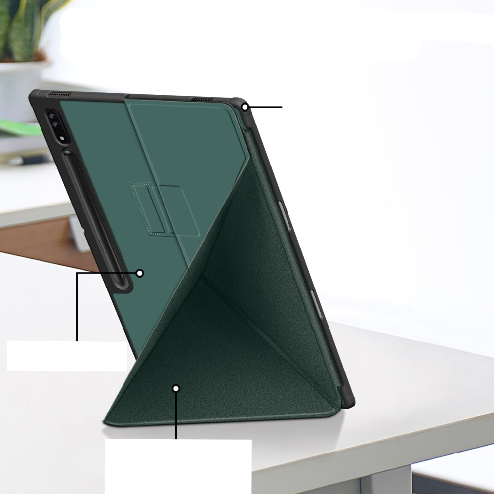Samsung Galaxy Tab S8 Ultra Leder Tasche Smart Cover Origami Flip Case - Dunkelgrün