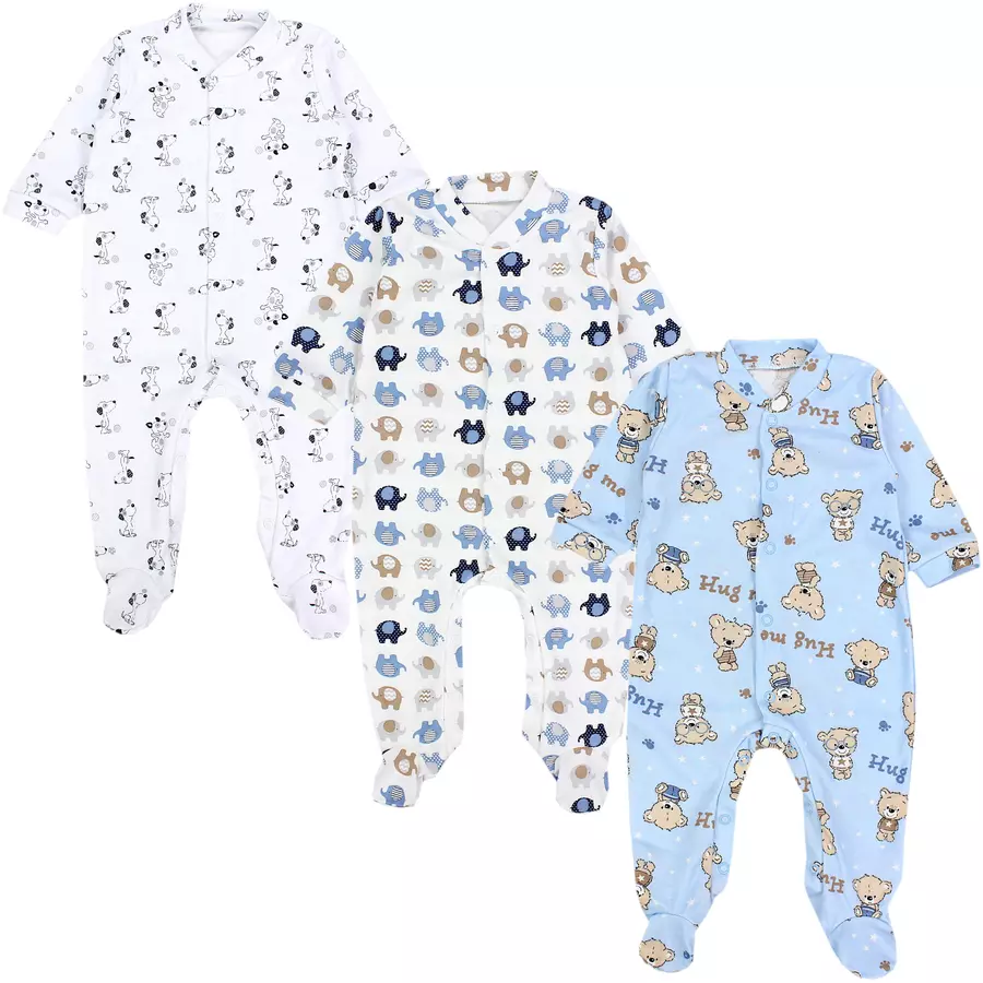 TupTam Baby Jungen Schlafstrampler mit Fuß 3er Pack blauweiß