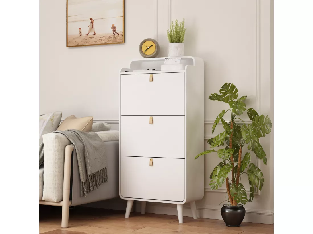 Haobosic - Armoire à chaussures avec 3 tiroirs rabattables, meuble de rangement pour entrée, étagère étroite avec compartiment supérieur,blanc