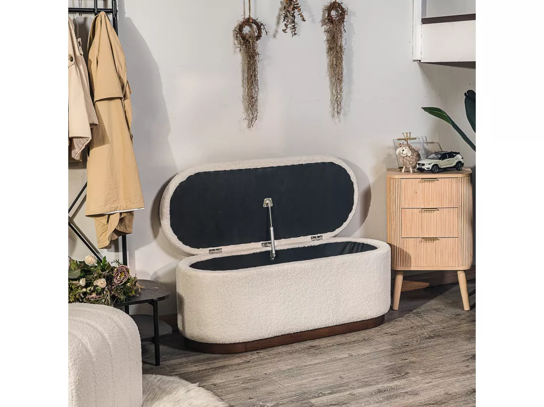 Banc avec rangement en bouclettes blanches