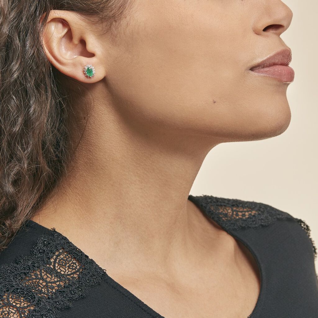 Boucles D'oreilles Puces Vladimir Or Jaune Diamant Et Emeraude