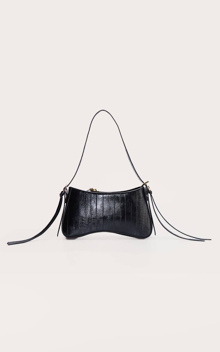 Noir Sac À Épaule Perlé Incurvé Effet Croco