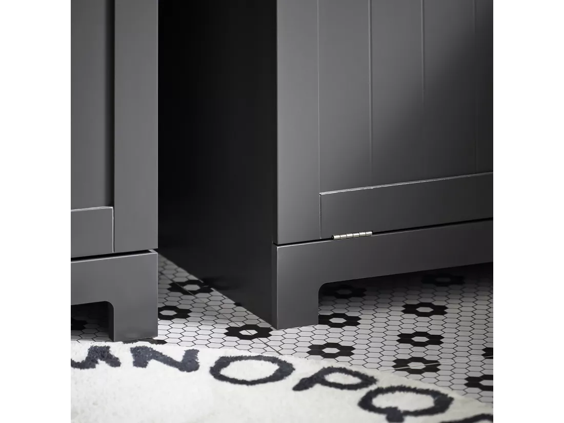 Meuble Bas De Salle De Bain Armoire Toilette Avec 1 Tiroir 1 Panier À Linge Gris Foncé, BZr21-dg