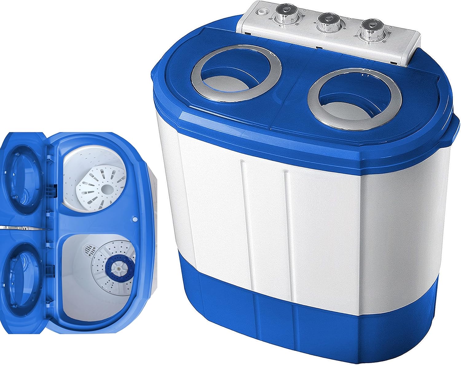 Steinborg Mini Waschmaschine mit Schleuder | 2 Kammern | Waschautomat bis 3 KG | Schleuderkammer bis 1 Kg | Reisewaschmaschine | Miniwaschmaschine | Camping Mobile Toploader, Grau/ Weiß