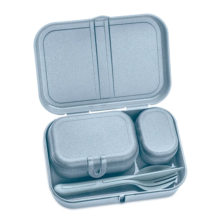 Koziol - Pascal Ready Lunchbox-Set mit Klikk Besteck, nature ash grey