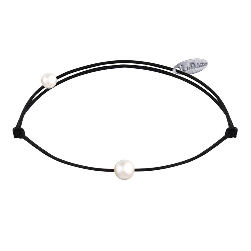 Bracelet Lien Petite Perle Blanche - Noir