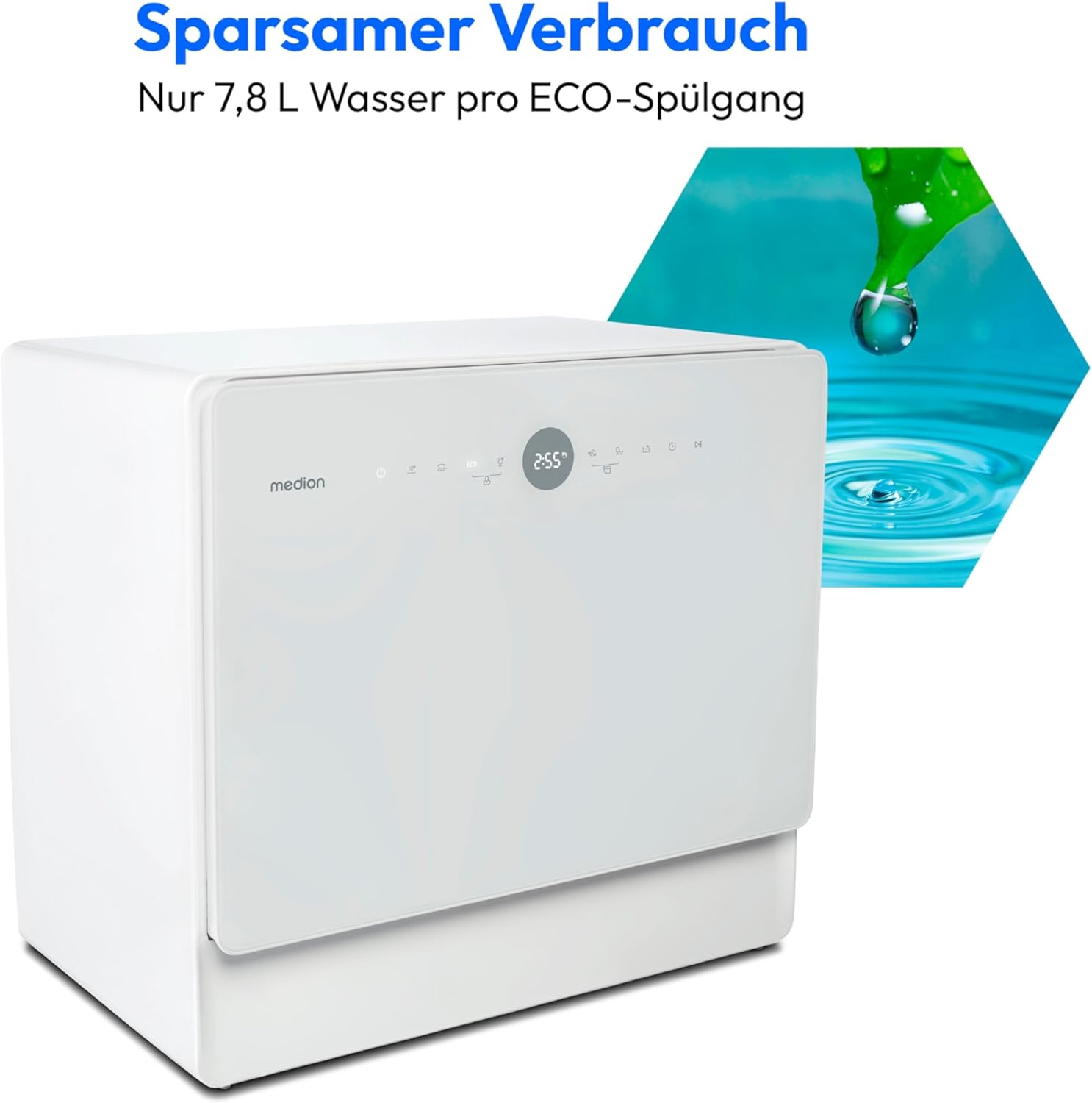 MEDION Mini Geschirrspüler DWT50 (Tischgeschirrspüler, Spülmaschine, 5 Maßgedecke, funktioniert mit Wasseranschluss, 35 cm tief, 7 Reinigungsprogramme, MD 37775) weiß