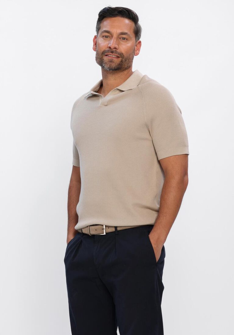 beige profuomo polo polo open collar rib