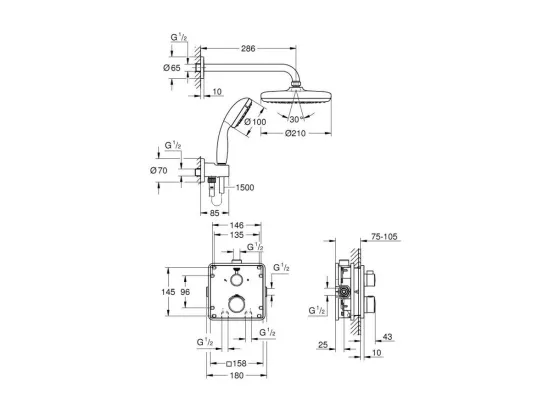 GROHE Ensemble douche encastrable Grohtherm Tempesta 210 avec nettoyant robinetterie GrohClean