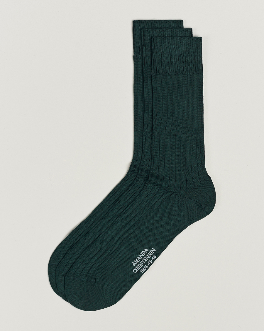 Amanda Christensen 3-Pack True Cotton Ribbed Socks Bottle Green