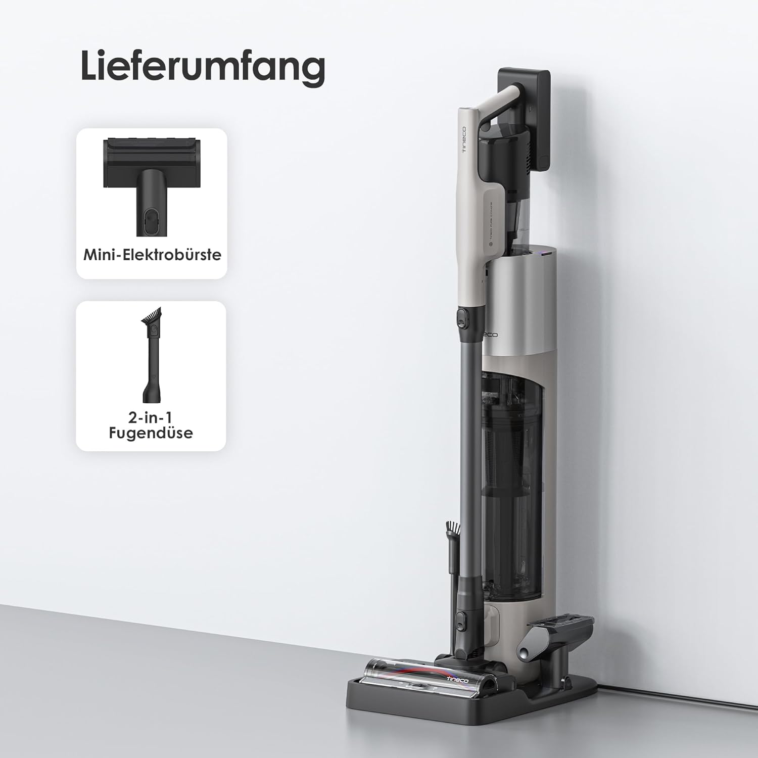 Tineco Pure ONE Station 5 PRO Kabelloser Akku Staubsauger, vollständiger Selbstreinigung, 200AW Saugkraft, Bis zu100 Min Laufzeit, ZeroTangle, EdgeSense, LightSense