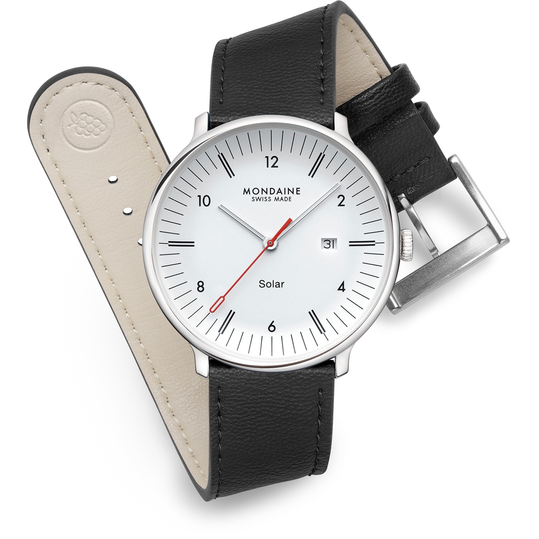 Mondaine Doppio Solar Silbrig / Schwarz Ø 41