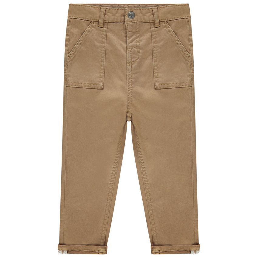 Pantalon droit uni en toile - Marron