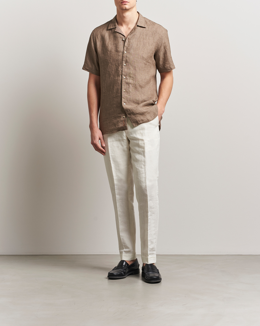 Stenströms Short Sleeve Linen Shirt Brown