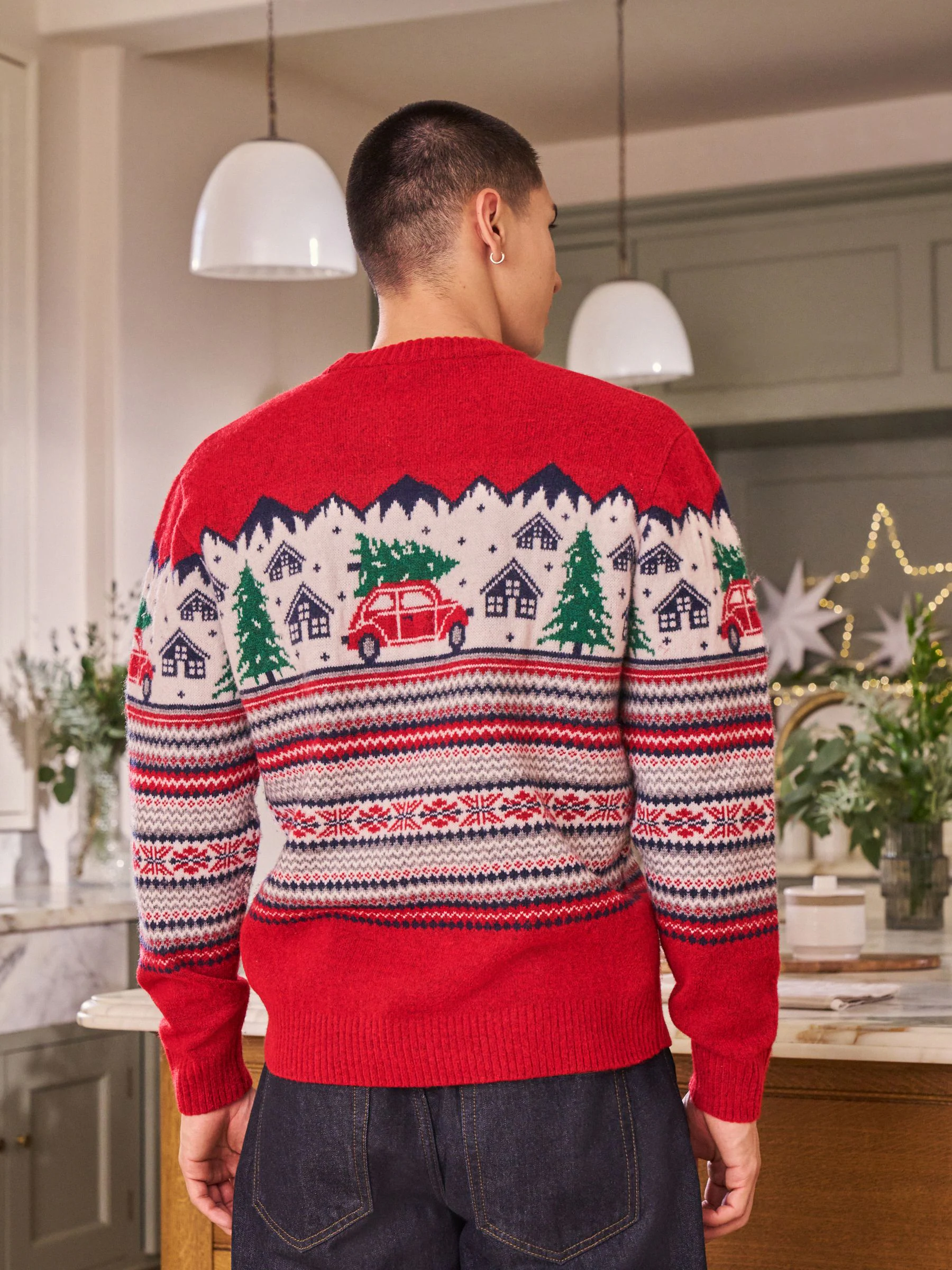 Rood met fairislemotief - Matching Family kersttrui