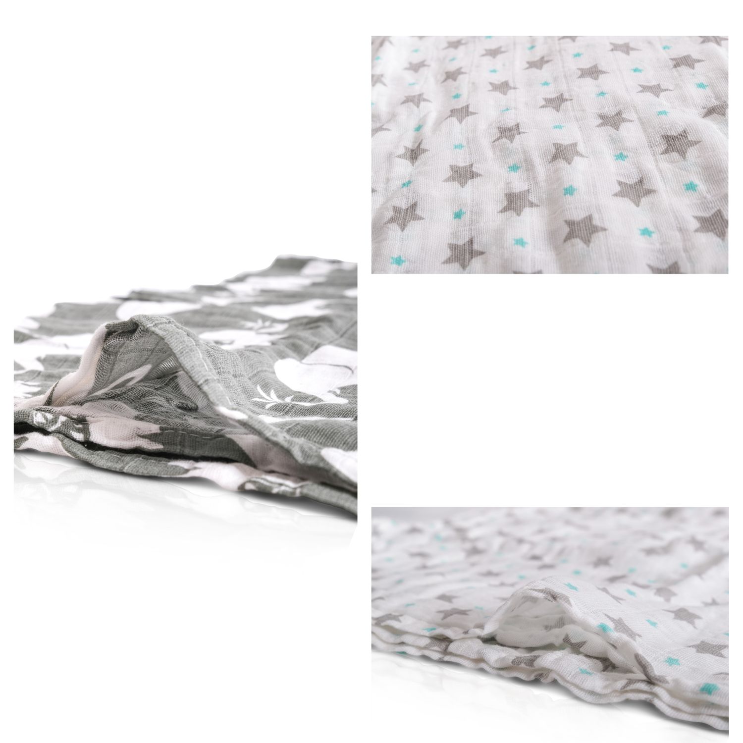 Cangaroo Baby Stoffwindel Set Aimy 120 x 110 cm, Klemmen, Musselin, Spucktücher grau