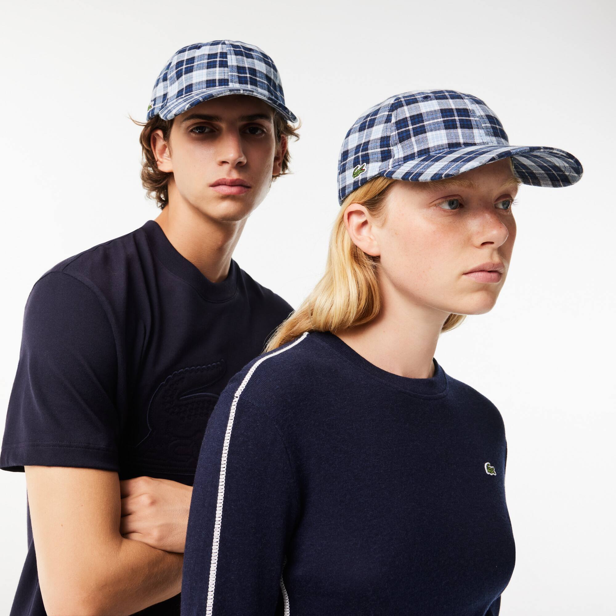Casquette à carreaux en flanelle de coton Chapeaux & Casquettes - Bleu - Lacoste - Unisex