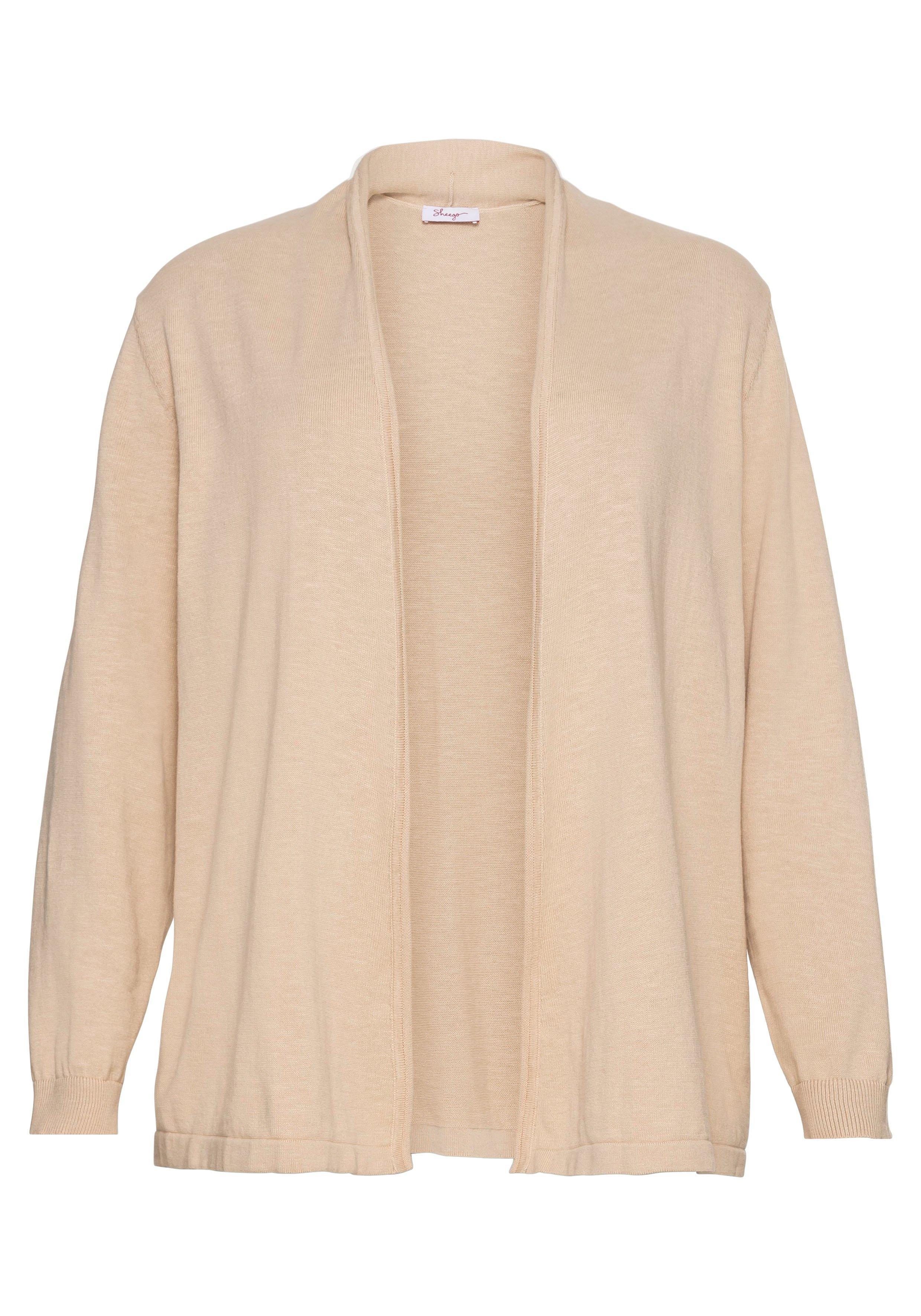 Strickjacke mit schmalem Schalkragen, offene Form