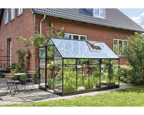 Halls Qube 610 kas, 6,4 m², 3 mm veiligheidsglas, 198 x 321 cm, zwart